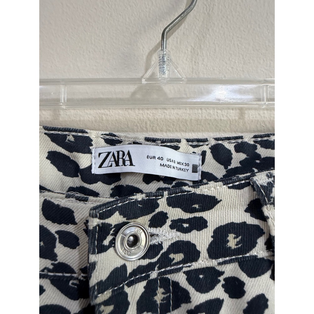 Zara Leopard Print Wide Leg Jeans High Rise Animal Print Denim Size 8 US 40 EUR